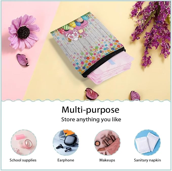 Easter Floral Bunny Bag Convenient Period Bags Waterproof Portable Novelty Sanitary Napkin Organizer for Women