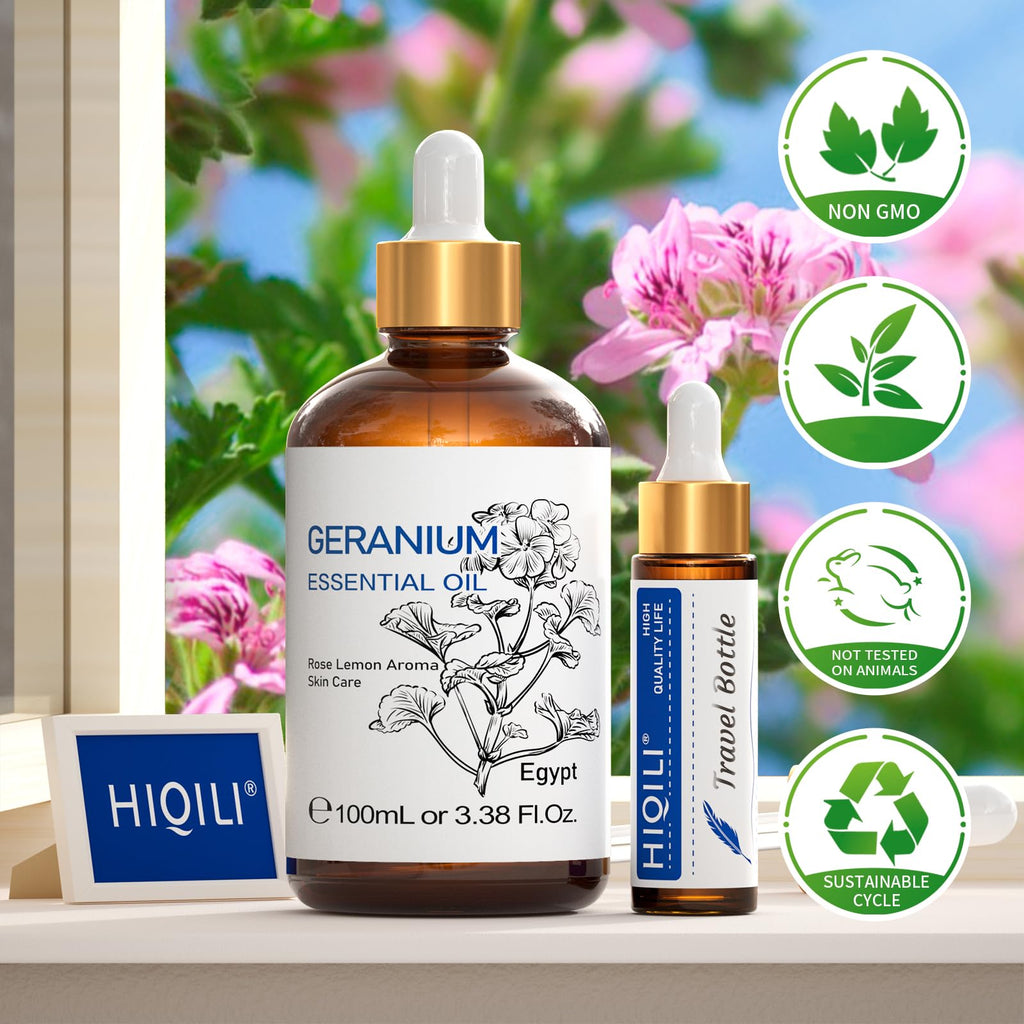 HIQILI Geranium Essential Oil for Skin Care & Aromatherapy diffusing