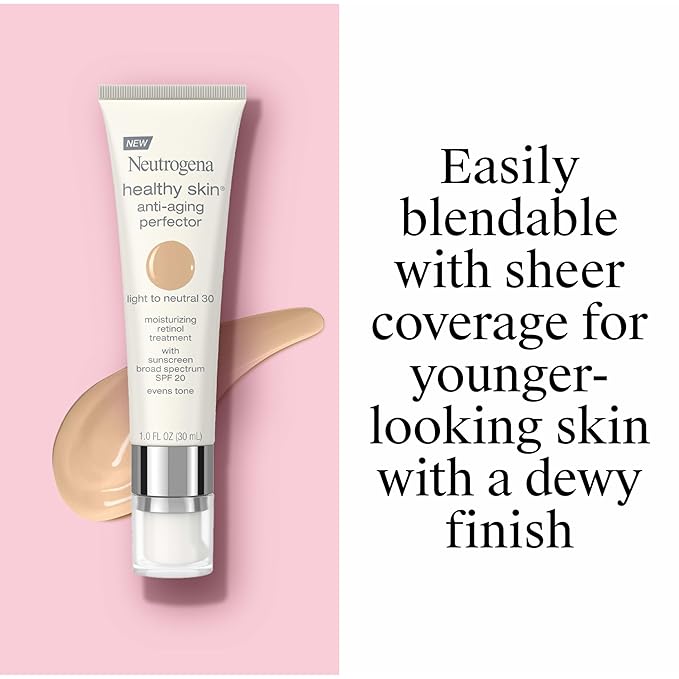 Neutrogena Retinol Treatment & Tinted Facial Moisturizer, Healthy Skin Anti-Aging Perfector, Broad Spectrum SPF 20 Sunscreen & Titanium Dioxide, Blendable Sheer Coverage, 30 Light to Neutral, 1 fl. Oz