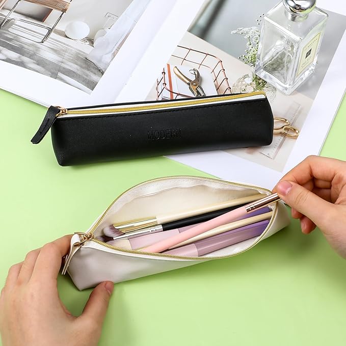 Tucnoeu 2pcs Small Leather Pouch Mini Cosmetic Bag with Zipper - Portable Cosmetic Organizer for Women & Girls - Black and White