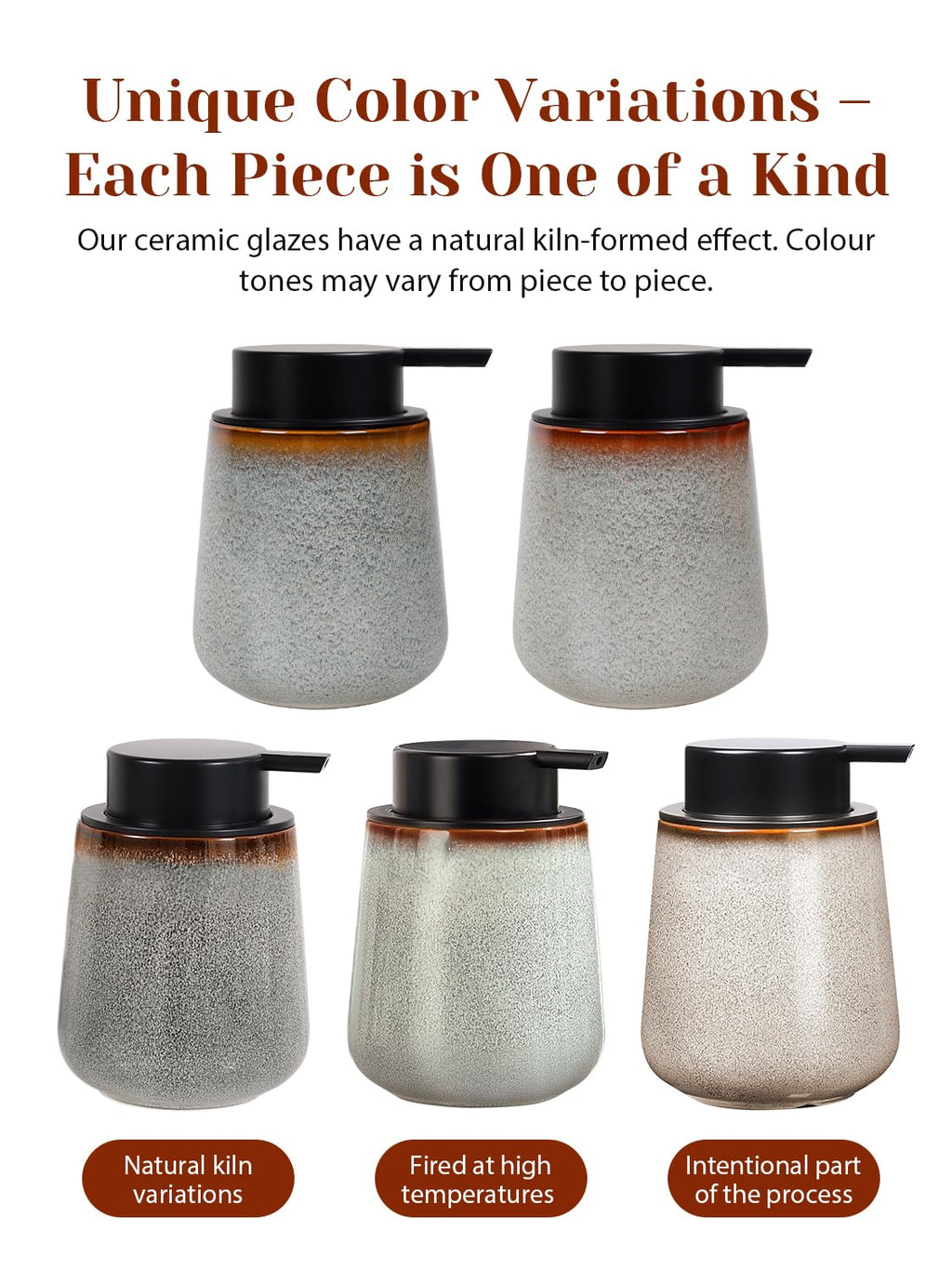 INGOFIN Ceramic Foaming Soap Dispenser -12oz Foam Hand Soap Dispenser Bathroom, Modern Refillable Dish Wash Soap Bottle for Kitchen with Large Pump,Kiln-Glazed Grey White