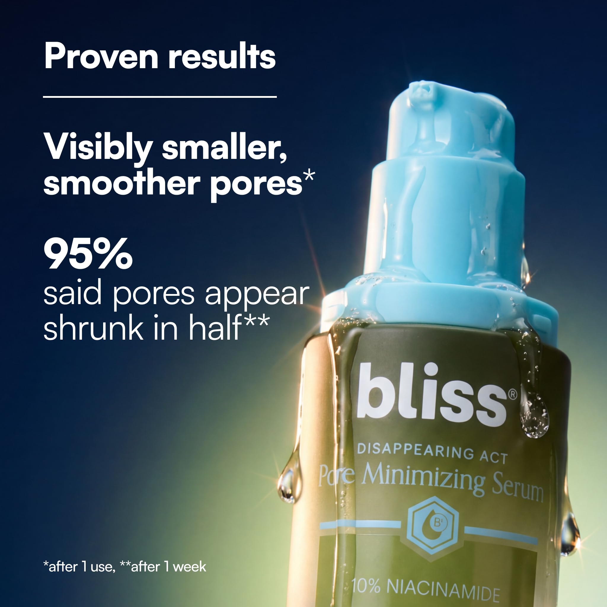 Bliss Disappearing Act Pore-Minimizing Serum – Niacinamide + Pore Vanish Complex with Green Tea – Refines Pores, Controls Oil & Targets Dark Spots for Smooth Glass Skin – 1 Fl Oz