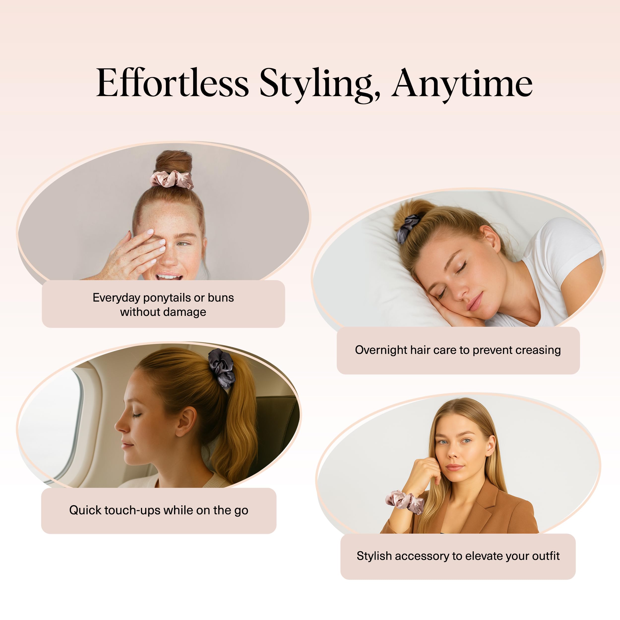 Kitsch Satin Hair Scrunchies for Women, Softer Than Silk Scrunchies for Hair - No Damage Satin Hair Ties, Ponytail Holders | Ideal Gifts for Women, 2pc (Blush/Charcoal)