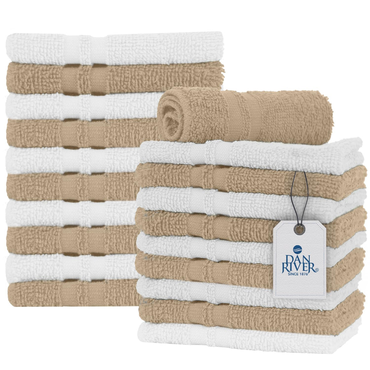 DAN RIVER 100% Cotton Washcloths 20 Pack Premium Quality Face and Body Cloth, Quick Dry Essential Towels for Bathroom, Hand, Kitchen & Cleaning, Baby Rugs | 11X11 in | 400 GSM | Grey + White