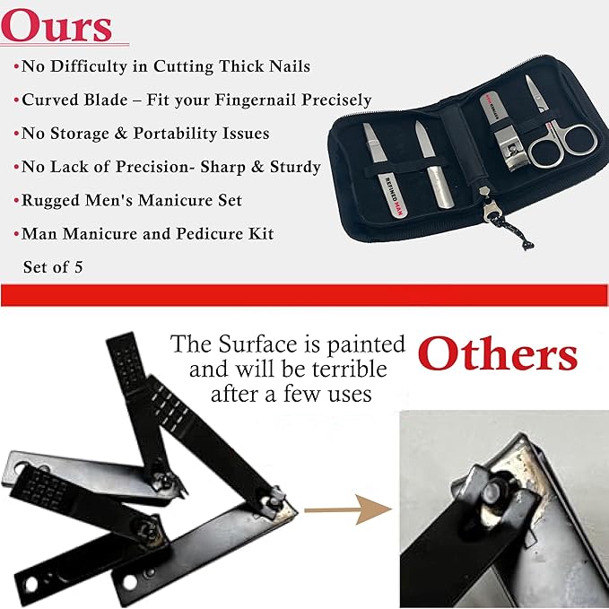 BLKSMITH Refined Man Manicure and Pedicure Kit Set of 5 - Manicure Kit for Men - Nail Clipper Kit with Nail File, Clippers, Scissors, Tweezer & Travel Case - Designed for Men (Brown/Navy)