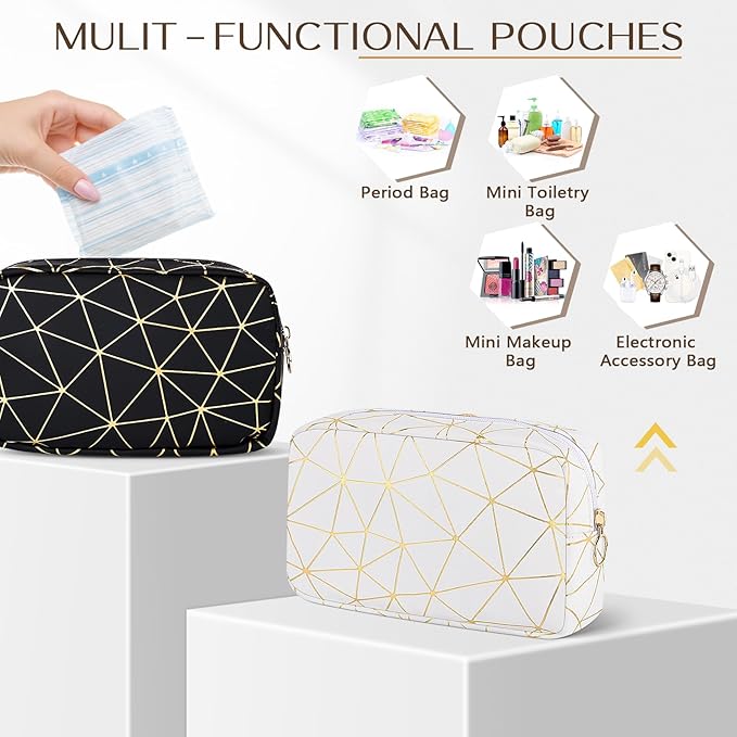 Period Bag for Girls Womens, Leather Sanitary Napkin Storage Bag, Portable Menstrual Pad Bag Period Pads Pouch (Black Gold)