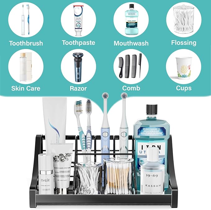 Toothbrush Holder for Bathroom Countertop - 7 Slots 1 Min Drying Organizer