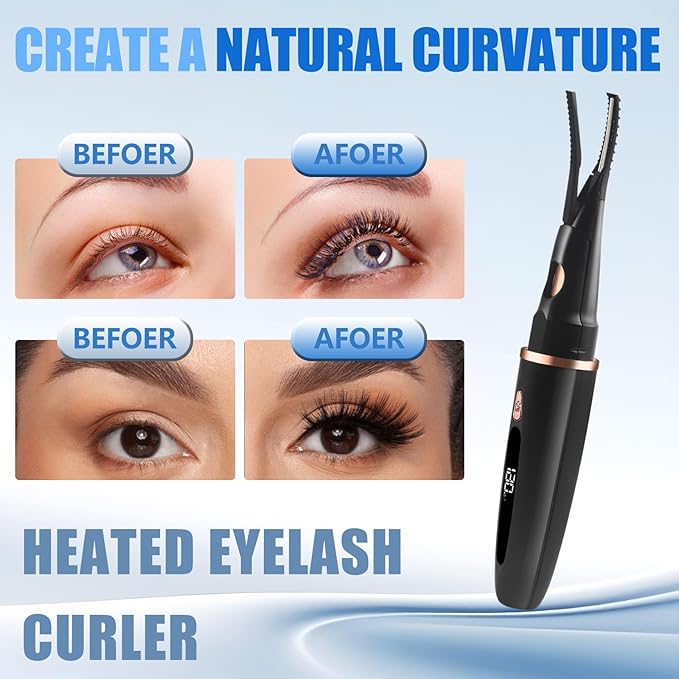 Heated Eyelash Curlers - 2 in 1 Clip- Type Heated lash Curler Best Seller Electric Eyelash Curler LED Display 3 Temp Settings for Makeup Tools USB Rechargeable Natural Curling 24H Long Lasting 4A