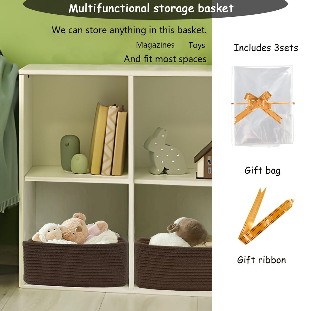 COMFY-HOMI 11.5"x7.5"x4.7" Storage Baskets for Organizing | Cotton Rope Woven Basket | Toy Storage Bin Box | Basket for Shelves, Closet Organizer Bin, Decorative Closet Shelf, 1 Pack