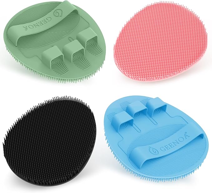 Upgrade Silicone Bath Glove 4PCS, 360° Anti-Slip & Enlarged Silicone Body Scrubber for Rich Foaming Deep Cleaning, Revolutionary No-Grip & Hand-fit Shower Scrubber for All Skin Types.(4-Color)