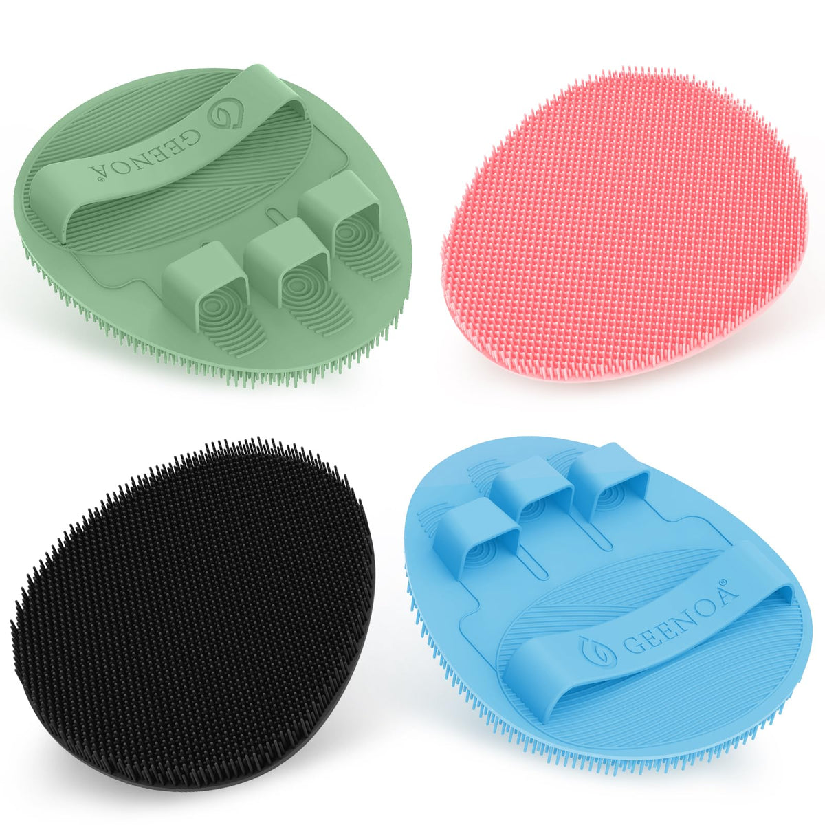 GEENOA New Silicone Body Scrubber 4PCS, 360° Anti-Slip & Enlarged Exfoliating Bath Glove for Rich Foaming Deep Cleaning, Revolutionary No-Grip & Hand-fit Shower Scrubber for All Skin Types.(4-Color)
