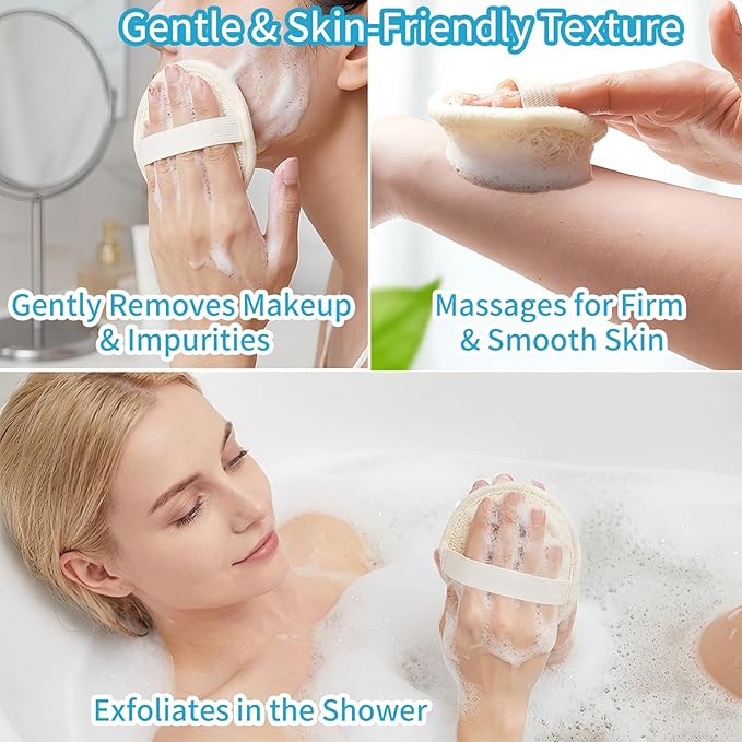 Natural Loofah Face Scrubber,Exfoliating Facial Scrub Pads Made from Organic Luffa for Women and Men (3.35", 4Pack)