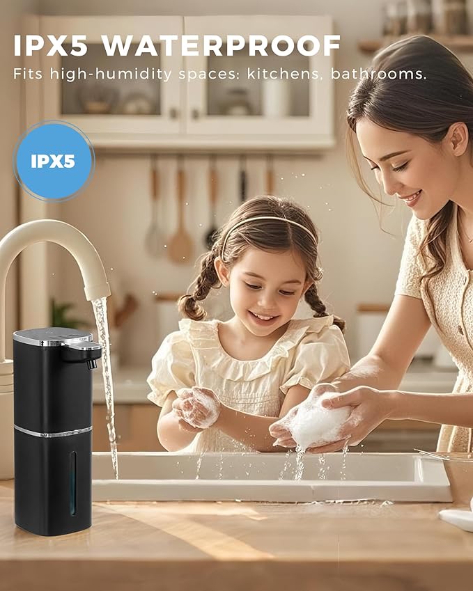 Automatic Liquid Soap Dispenser, 13.5oz/400mL, USB Rechargeable, 9-Level Adjustable, IPX5 Waterproof, Touchless & Wall/Tabletop, Compatible with Thick Thin Dish Soap for Kitchen Bathroom, Black