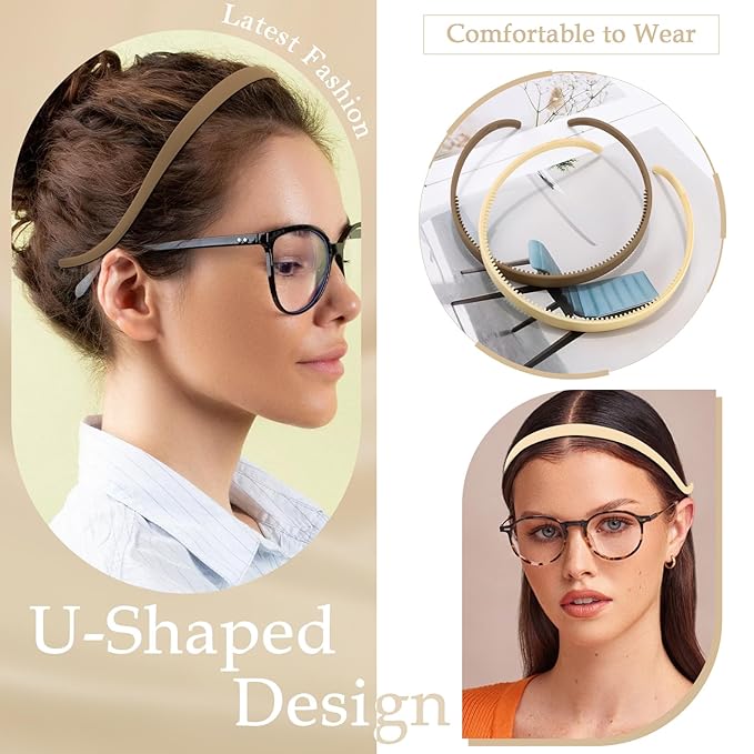 Hapdoo Headbands for Glasses Wearers No Headache No Pressure Comfortable Sunglasses Headband 6PCS Thin Plastic Hairbands with Teeth Fashion Head Bands for Women's Hair Non Slip Hair Accessories