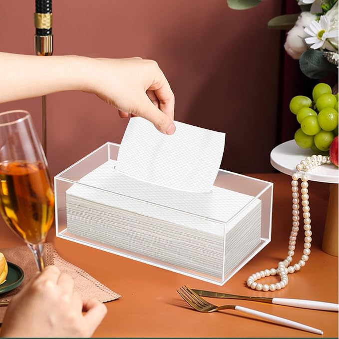 Clear Acrylic Tissue Box Cover Holder for Bathroom Dresser Countertop Desk