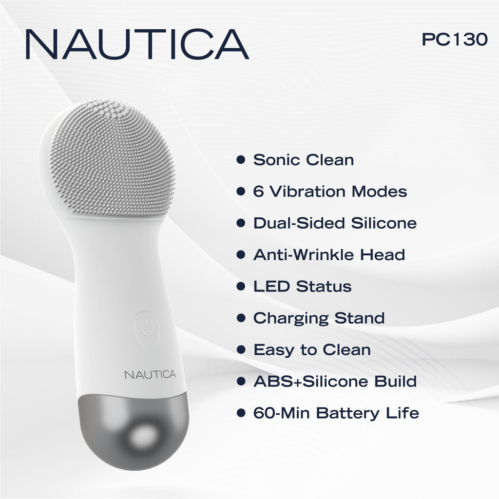 Nautica PC130 Sonic Facial Cleansing Brush Made with Ultra Hygienic Soft Silicone, Waterproof and Rechargeable Face Scrub Brush for Men & Women - (Milk)