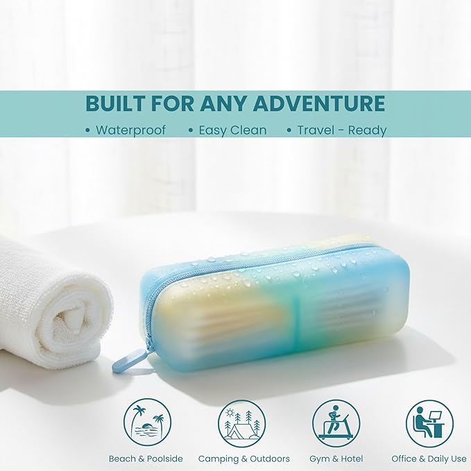 Cotton Pad Swab Travel Case, Waterproof Organizer (Ocean Breeze)
