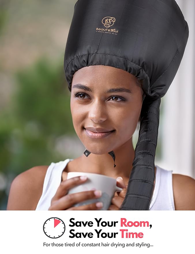 Beauté Seoul Hooded Hair Dryer Attachment - Soft Bonnet for Fast Blow Drying