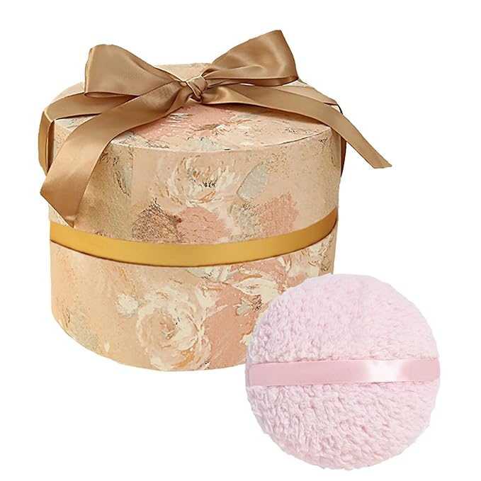 Qopoto Large 6'' Body Powder Puff with Storage Container for Bath, Women's Body Powder Applicator and Oversize Powder Puffs (Yellow)