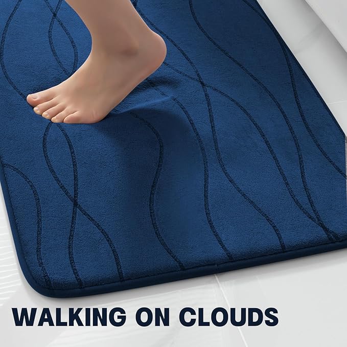 YIHOUSE Bathroom Rugs Set 2 Piece, Memory Foam Bath Mat Navy Blue