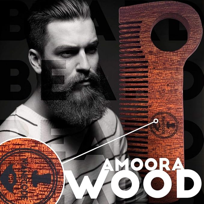 Manecode Beard Shaping Kit - Grooming Tools for Men - Adjustable Lineup Template, Premium Wooden Comb, Laser Sharpening Scissors, All in Hygiene Travel Case