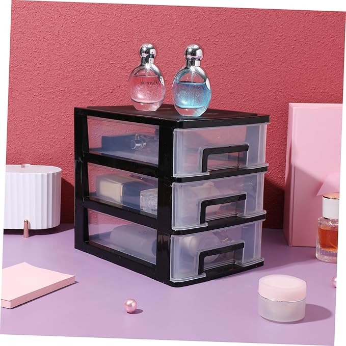 Beaupretty 3 Drawer Cosmetics Organizer Shelving Unit Desk Storage Organizer Desk with Drawers Handbag Transparent Desktop Bin Sundries Holder Sock Office Refrigerator