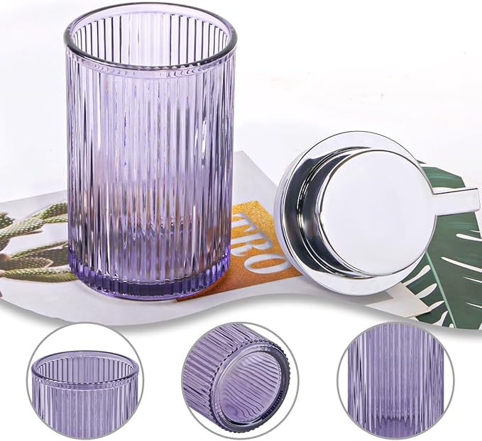 Tonxus Foaming Soap Dispenser, 12 Oz Purple Glass Foam Hand Soap Dispenser, Refillable Glass Foam Pump Bottle Container Decorative Slim Ribbed Bottle for Bathroom and Kitchen