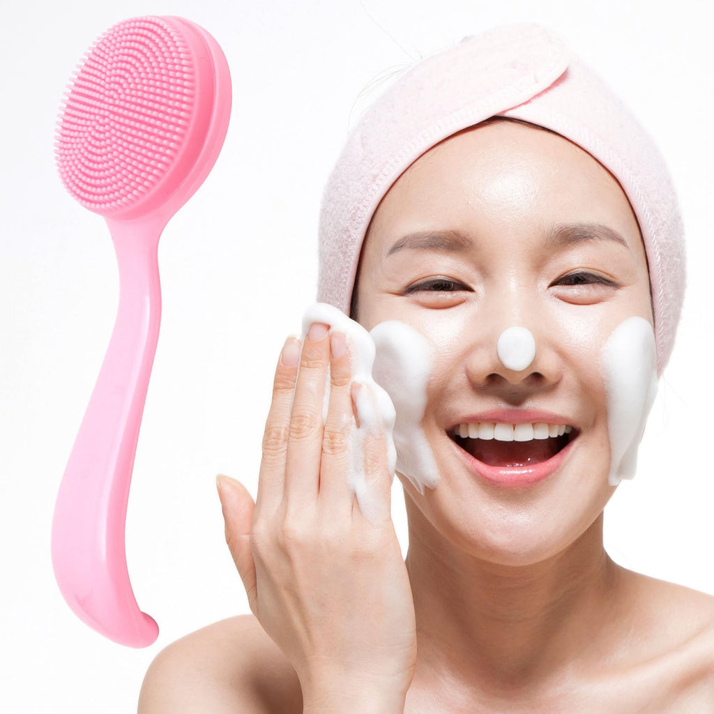 HINZIC Silicone Manual Facial Cleansing Brush, Skin Friendly Waterproof Face Cleaning Scrubber Exfoliator Cleanser for Blackheads Whiteheads Makeup Residues Removal- Pink