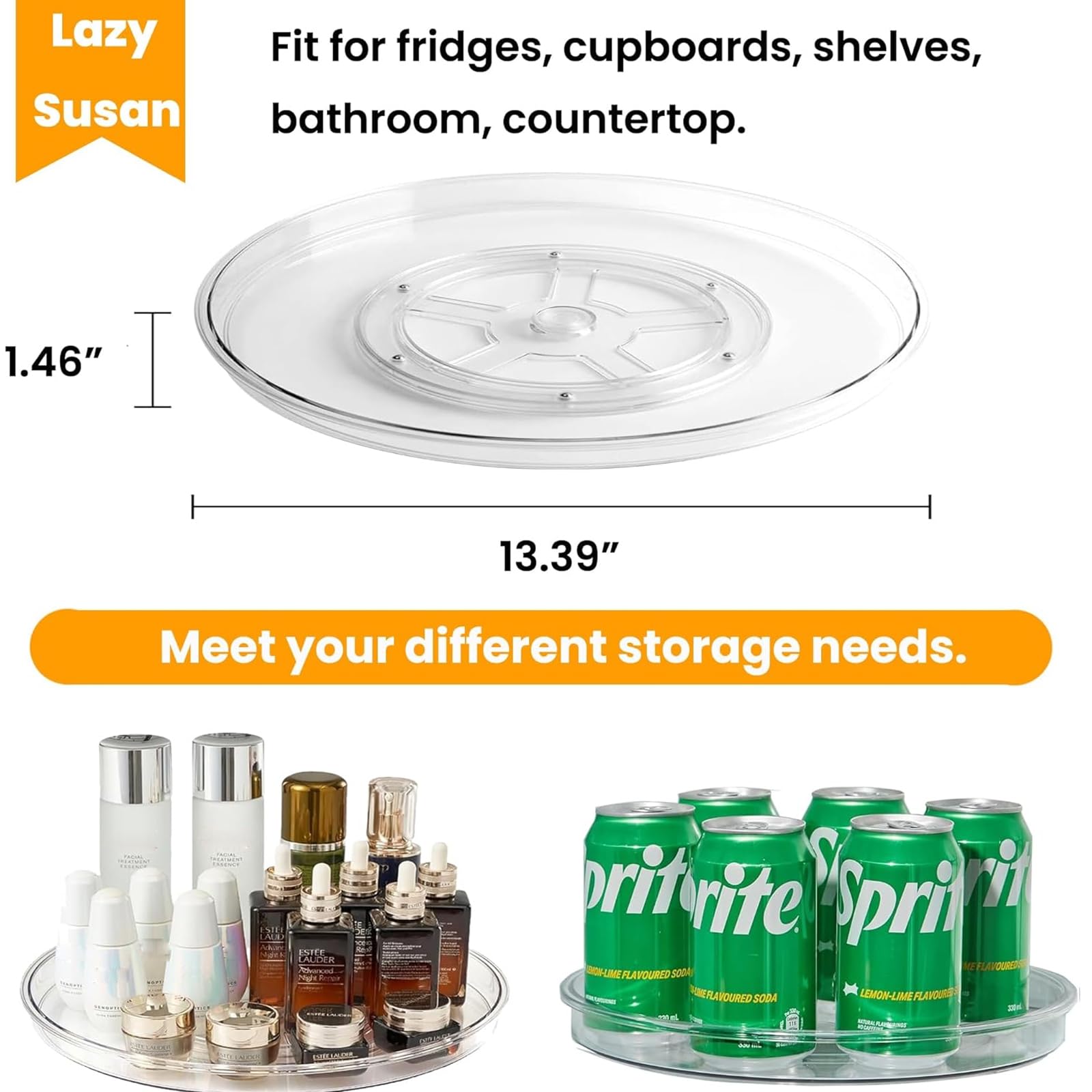 vacane 4 Pack Turntable Organizer Non-Skid, Large 13" Cabinet Lazy Susan Clear Turntable Organizer for Pantry Lazy Susan Organizer, Storage Containers for Kitchen, Countertop