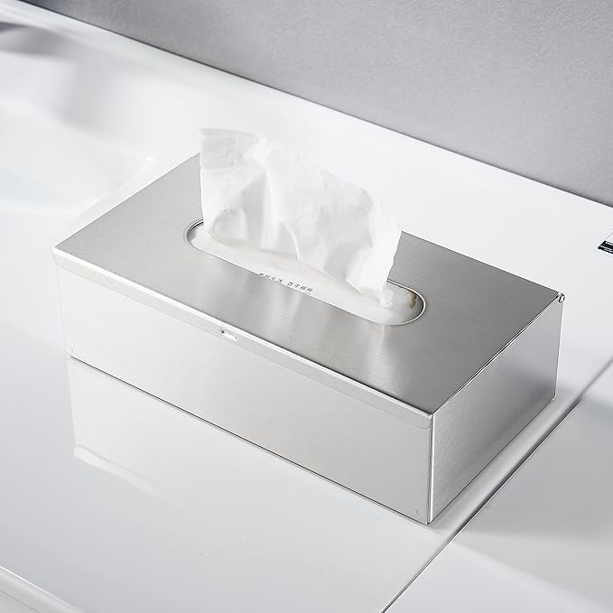 JunSun Rectangular Tissue Box Cover - Napkin Holder, Facial Tissue Storage Box - Decorative Holder for Bathroom, Bedroom, Nightstand, Office - Stainless Steel, Brushed Nickel