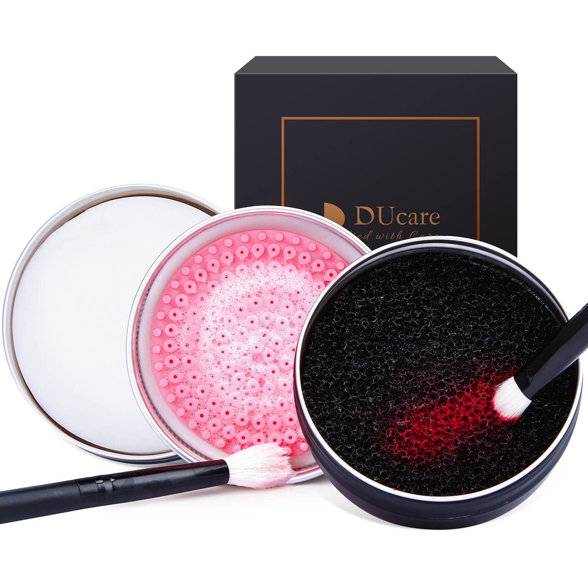 DUcare Makeup Brush Cleaner Mat 4 in 1 Silicone Makeup Brush Cleaner Bowl Cosmetic Brushes Cleaning Tool Organizer for Storage and Air Drying