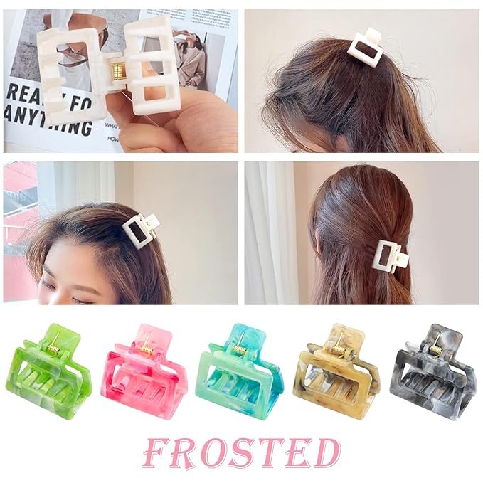 Cobinaan Medium Claw Hair Clips for Women and Girls, 2" Marble Pattern Rectangle Clips for Thin or Thick Hair, Nonslip Hair Jaw Clip
