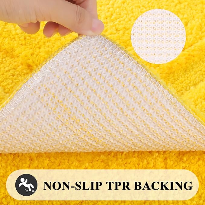 SHACOS Bathroom Toilet Rugs Set 2 Pieces Soft Absorbent Bath Rugs with U Shape Toilet Rug Bath Mat Contour Rug Non Slip Microfiber Plush Shower Rug Machine Washable (20"x24"+20"x32",Yellow)