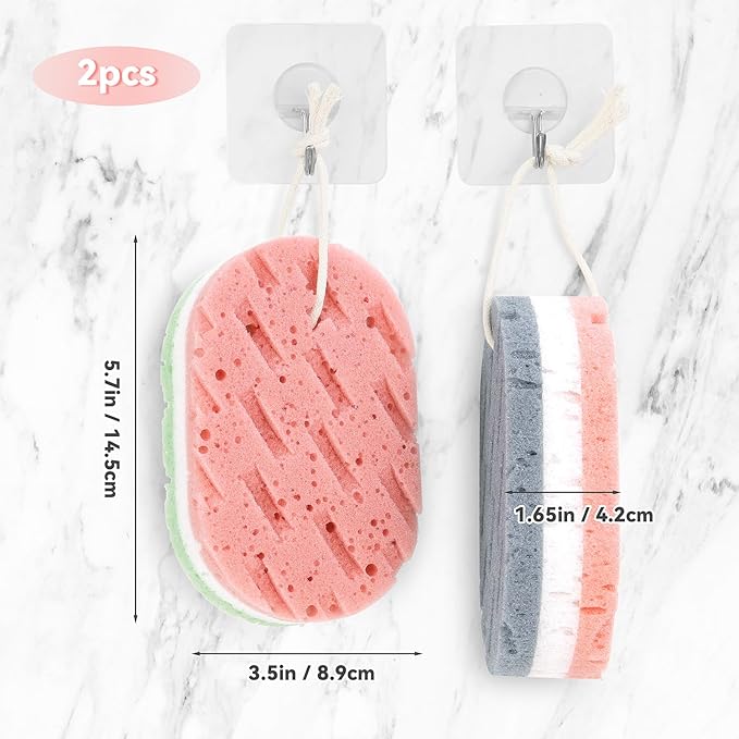 2 Pcs Bath Sponge, Deep Cleansing Body Loofah Sponge for Women Men, Large Size 3 Colors Foam Loofah for Gentle and Deep Exfoliation
