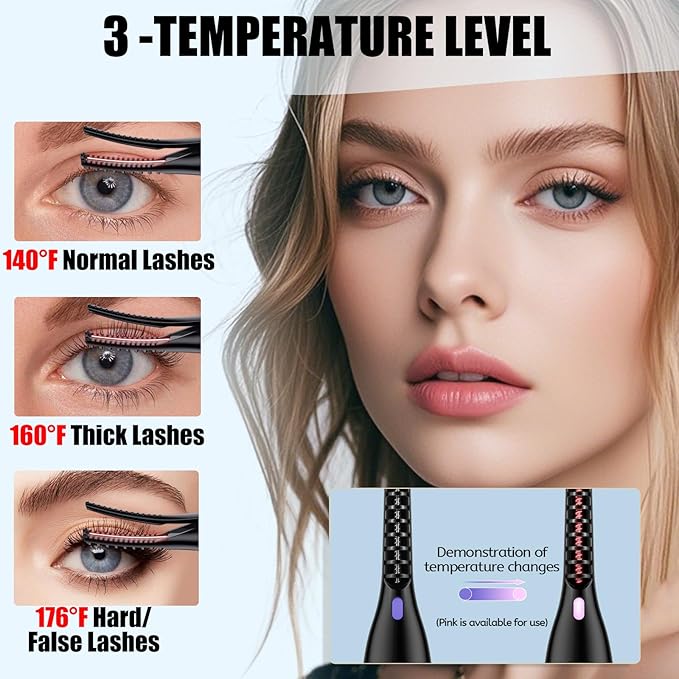 Heated Eyelash Curlers - 2 in 1 Clip- Type Heated lash Curler Best Seller Electric Eyelash Curler 3 Temp Settings for Makeup Tools USB Rechargeable Natural Curling 24H Long Lasting V2-7