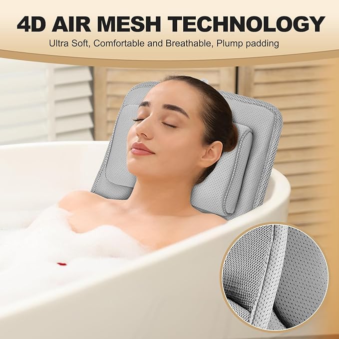 Full Body Bath Pillow for Bathtub, Non-Slip Bath Pillows for Tub, Spa Bathtub Pillow Cushion for Headrest Neck Shoulder and Back Rest Support，Relaxation Spa Accessories-50 x 15" (Grey)