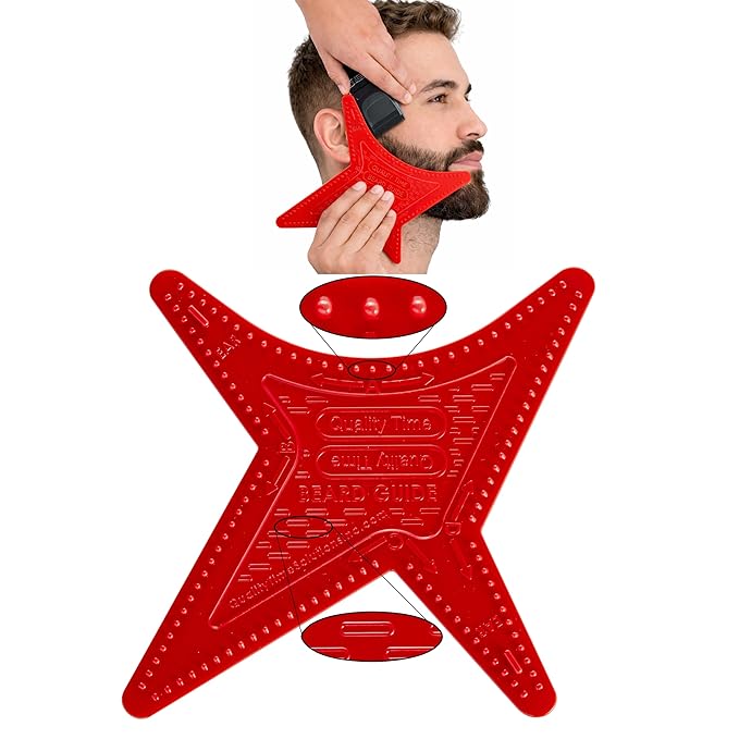 Quality Time Beard Guide Max – DIY Multi-Style Beard Shaving Template with Anti-Slip Grip, Hair Anchors, Built-In Fine Comb for Precise Beard Alignment, and Professional-Quality Lines, Made in USA