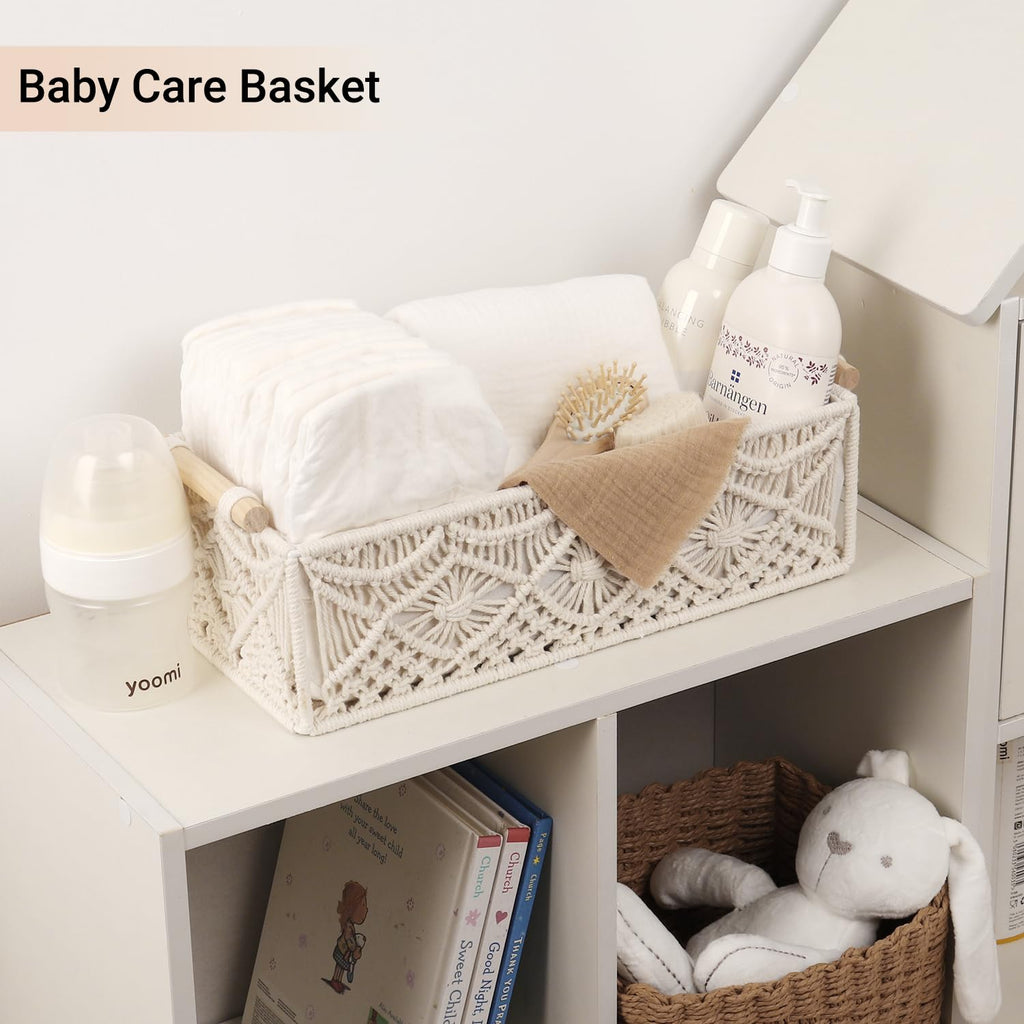 Nonam 2pc Macrame Storage Baskets, Boho Woven Boxes for Home, Weave White
