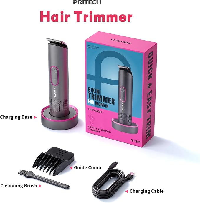 PRITECH Manscape Body Hair Trimmer for Men - Safe Chamfered & Rounded Blade, Cordless Waterproof Wet/Dry Hair Clipper for Men, Electric Shaver for Hair, Beard, Pubic Hair, Chest, Legs & Bikini