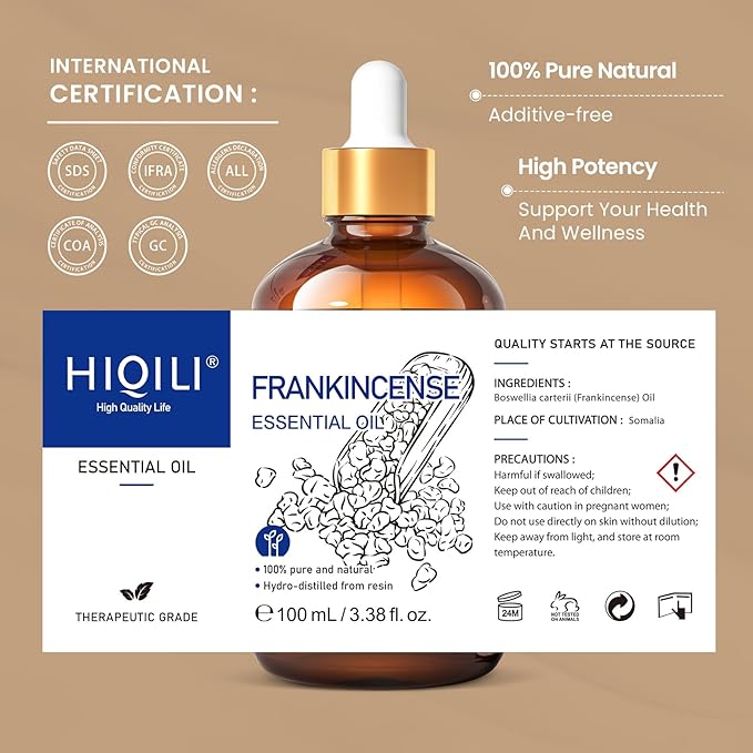 HIQILI Frankincense Essential Oil for Skin Care, Muscle & Knee Massage