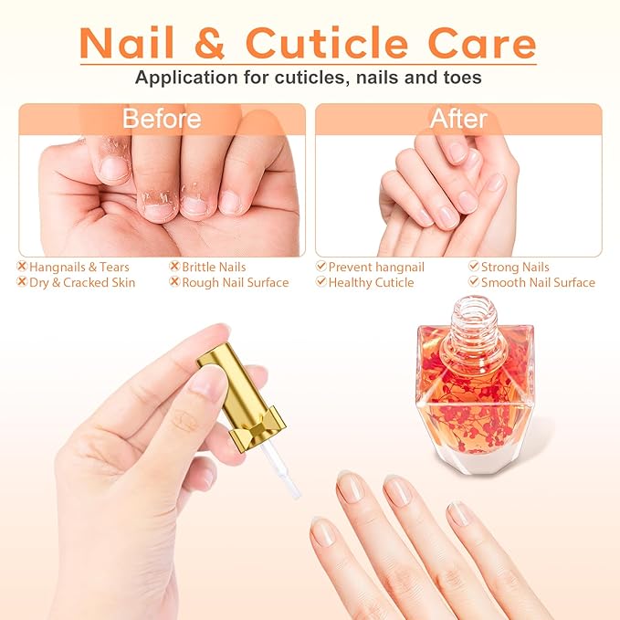 JIASHENG Cuticle Oil, Cuticle Nail Oil Infused with Real Flowers, Rose 12ml