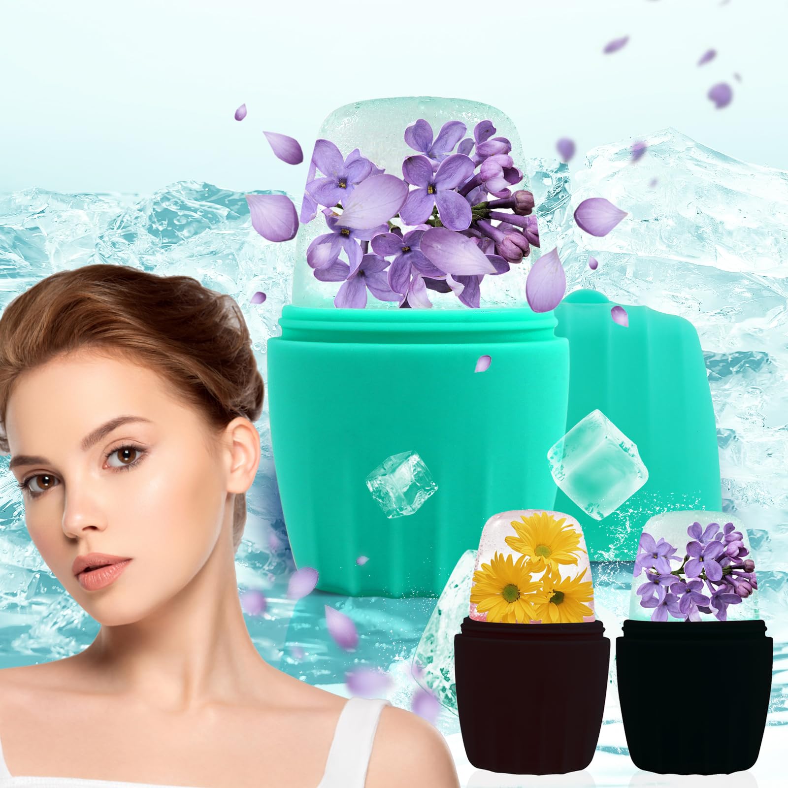 Ice Roller for Face, Qewro Silicone for Tone skin, Reusable Eye Puffiness Relief, Ice Roller Mold for Neck, Facial Roller to Remove Fine Lines Pores Anti Wrinkles (Green)