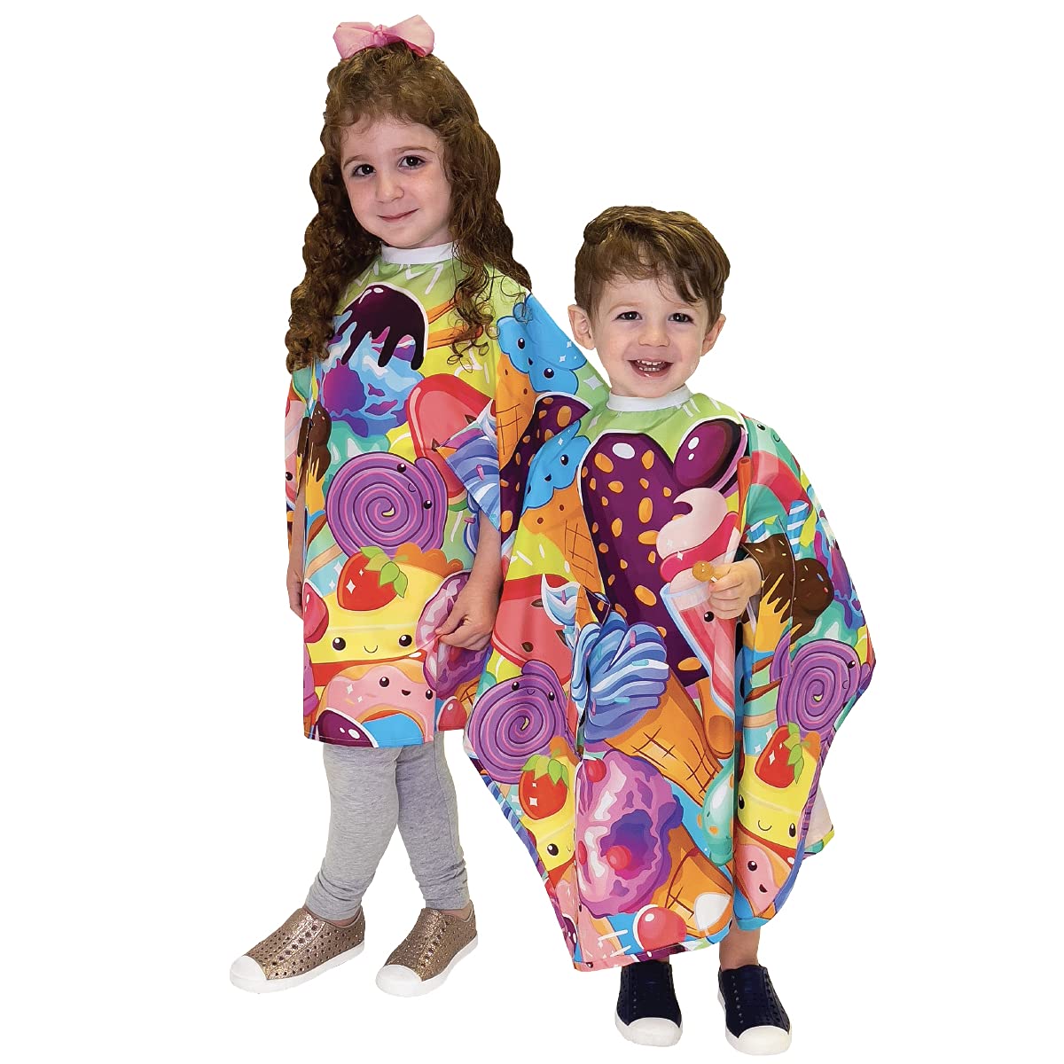 Betty Dain Kids Haircut Styling Cape, Sugar Rush Print, Hands Free, Youthful Design, Perfect Size for Children, Water & Stain Resistant Lightweight Nylon, Snap Closure, 30 inches Wide x 36 inches Long