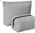 2 Pcs Makeup Bag Set Cute Cosmetic Pouch for Women Seersucker Travel Toiletry Bag Preppy Small Makeup Purse Pouch Aesthetic Skincare Brushes Storage Organizer for Valentine Women(Black)