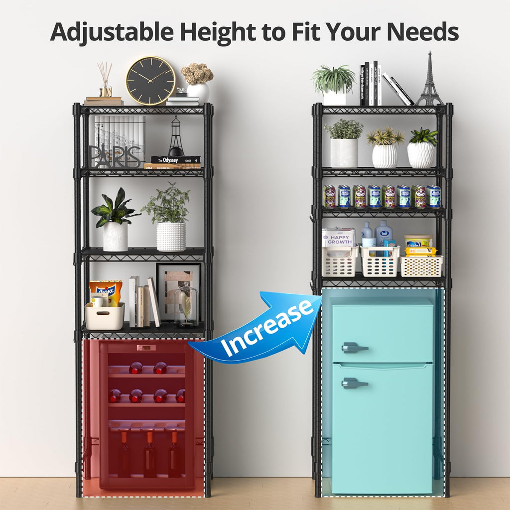 Hodonas Adjustable Mini Fridge Shelf, Black, 26.58" W x 20.28" D x 78.35" H