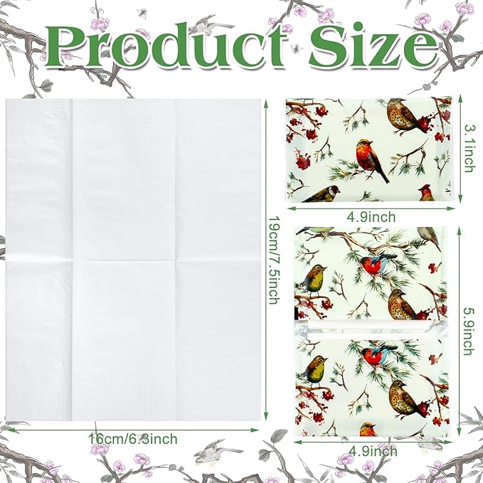 Geyee 50 Packs Tissue Travel Size Facial Paper Napkins Travel Packs Disposable Pocket Tissues for Wedding Guest Traveling School Purse Home Supplies, 500 Sheets 3 Ply(Birds)