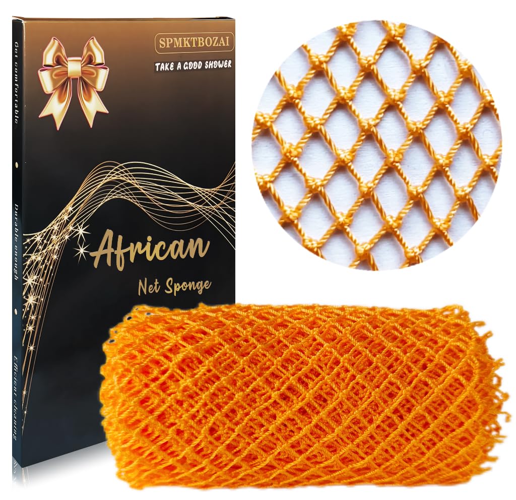 SPMKTBOZAI African Net Sponge Authentic, African Exfoliating Sponge Real African Net Black Owned, African Bath Sponge Back Scrubber, Body Exfoliator Shower Bath Accessories (Blue)