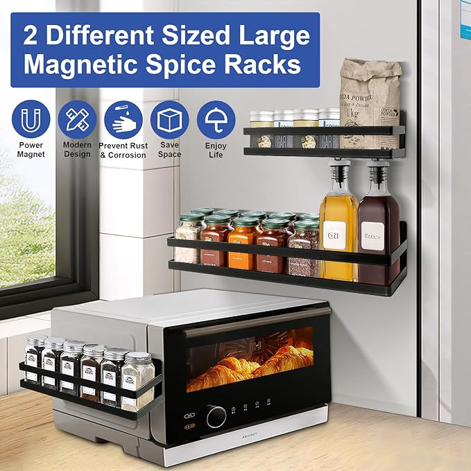 Uten Large Magnetic Spice Rack for Refrigerator 2 Pack, Spice Organizer