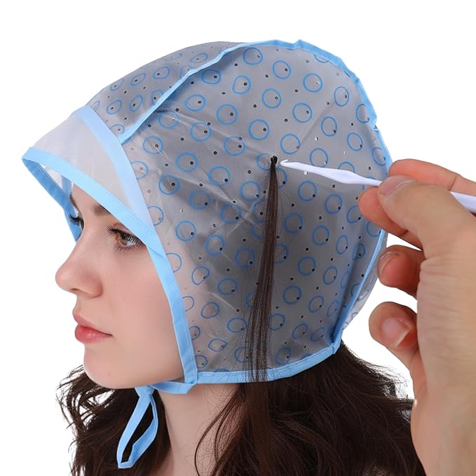 6 Set Reusable Highlight Cap 12Pcs Highlighting Caps with Hooks Blue Hair Coloring Frosting Dye Kit Hair Frosting Cap with Plastic Hooks Highlighting Caps Kit for Salon DIY Dyeing Hairdressing