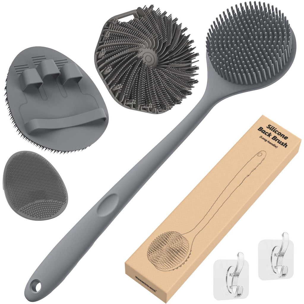 Manmihealth Silicone Body Scrubber Shower Brush Set Thin Bristles Gray